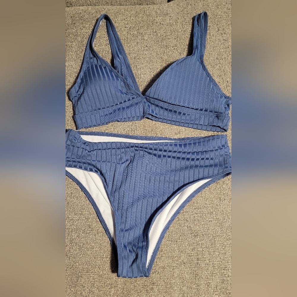 Women's Blue Ribbed Bikini Set - Picture 2 of 5